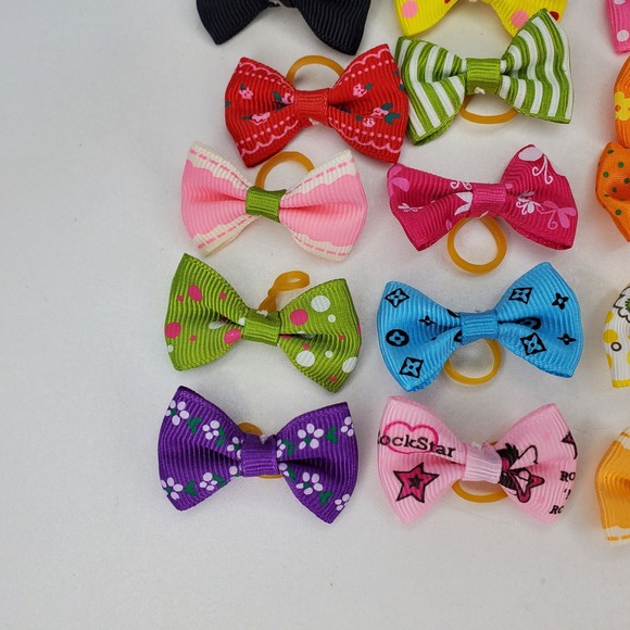 50pc Bulk Lot Mini Grosgrain Ribbon Hair Bows Small Elastic Bands Pet Grooming - Picture 2 of 8